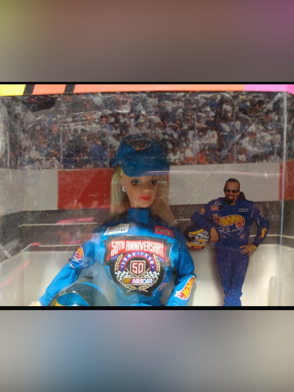 NEW IN BOX 1998 Barbie 50th Anniversary NASCAR Driver Doll - Blue Race Suit - Picture 5 of 6